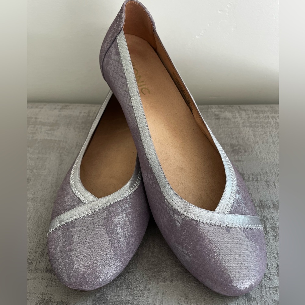 Vionic Caroll Purple Pewter Leather Suede Ballet Flats Women’s Size 7.5